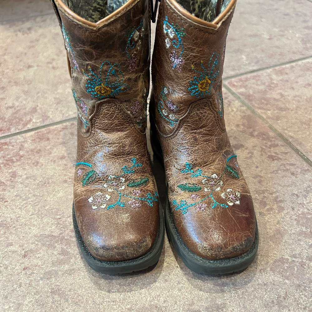 Kids Embroidered Brown Boots